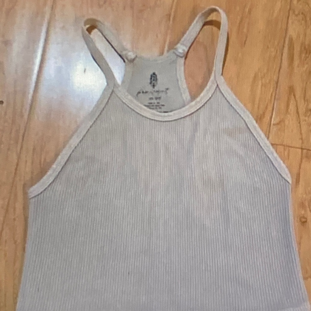 Free People Ribbed High Neck Tank Top in Light Taupe